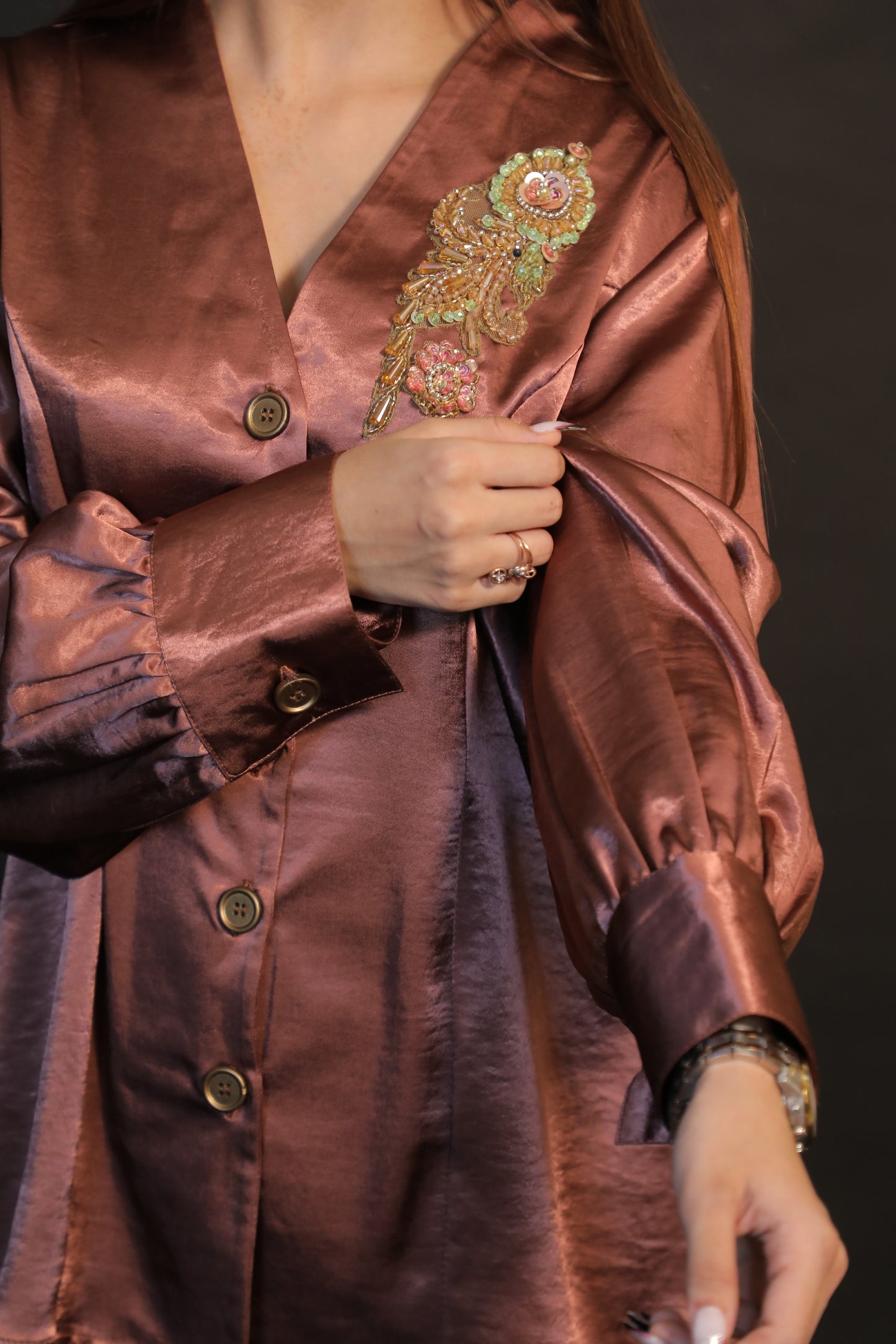 Roselle Bronze Embroidered Shirt