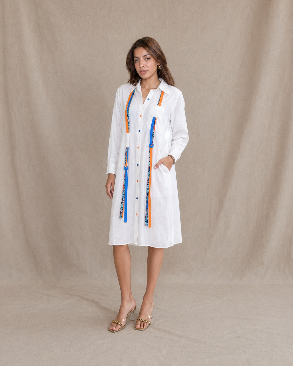Ivory Strings Shirt Dress