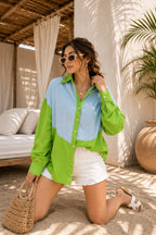 Coastal Contrast Oversized Cotton Shirt