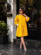 Golden Hour Pleated Shirt Dress