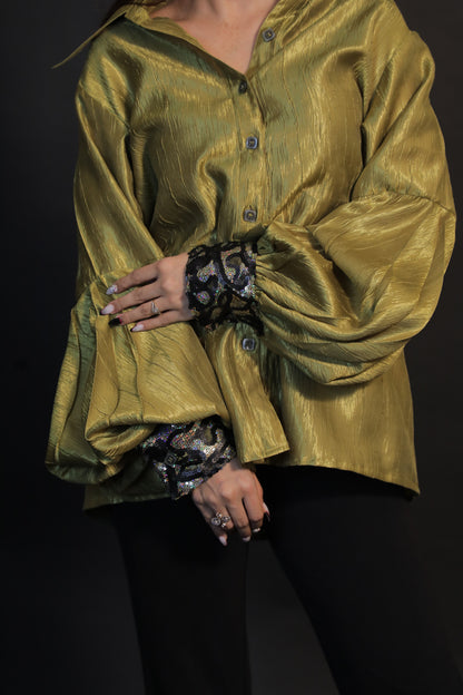 Lime Glint Embroidered Shirt