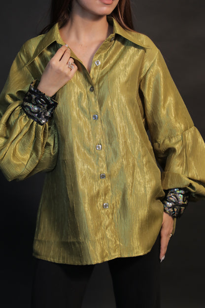 Lime Glint Embroidered Shirt