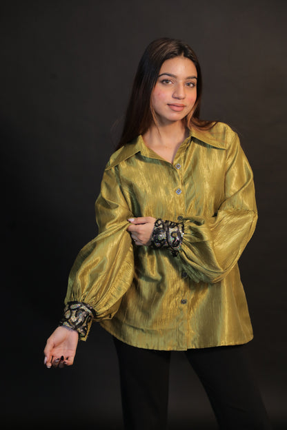 Lime Glint Embroidered Shirt