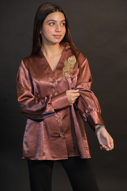 Roselle Bronze Embroidered Shirt