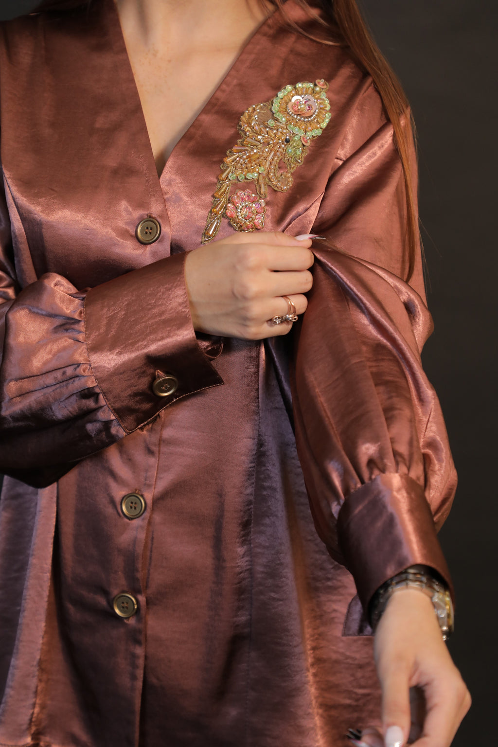 Roselle Bronze Embroidered Shirt