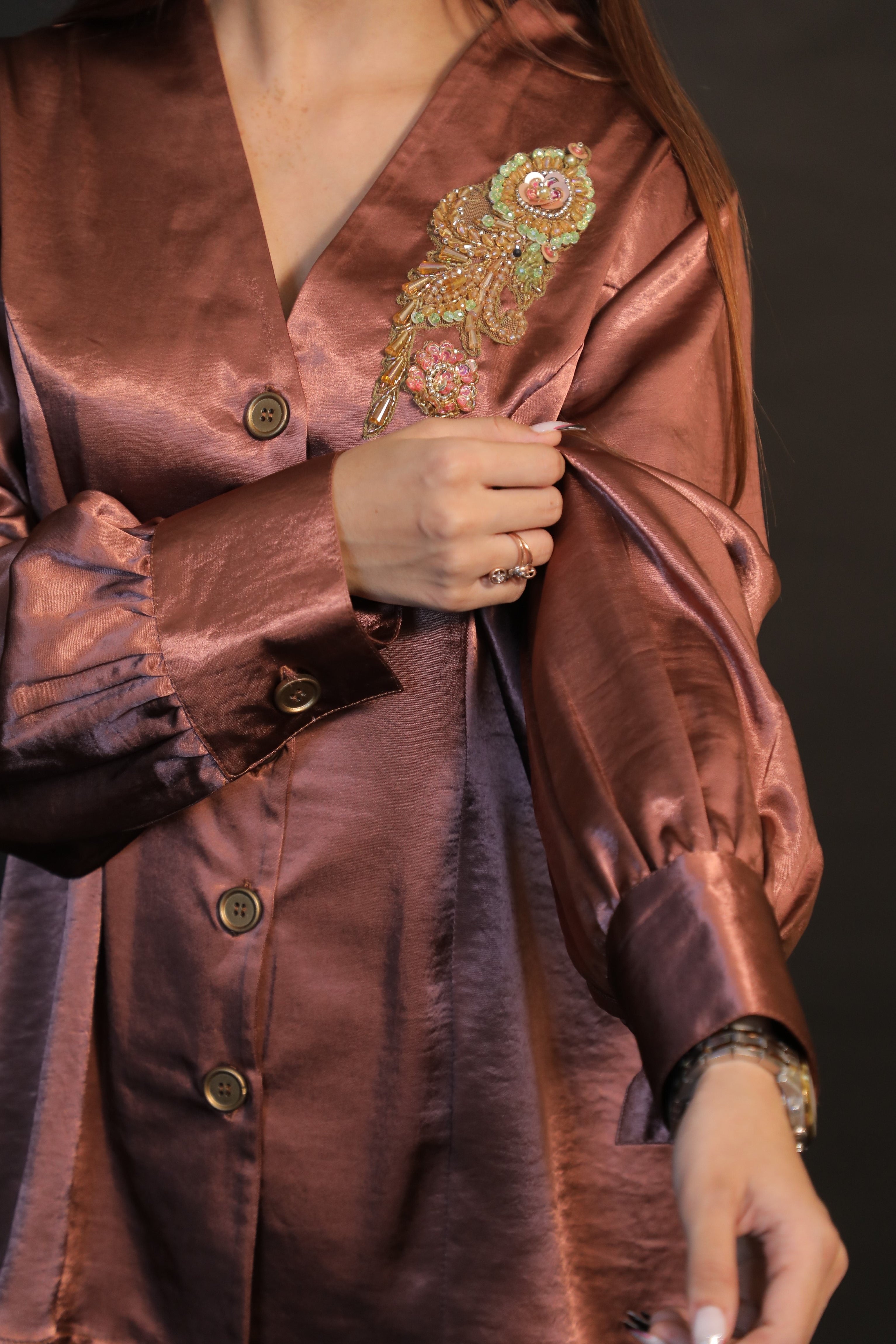 Roselle Bronze Embroidered Shirt