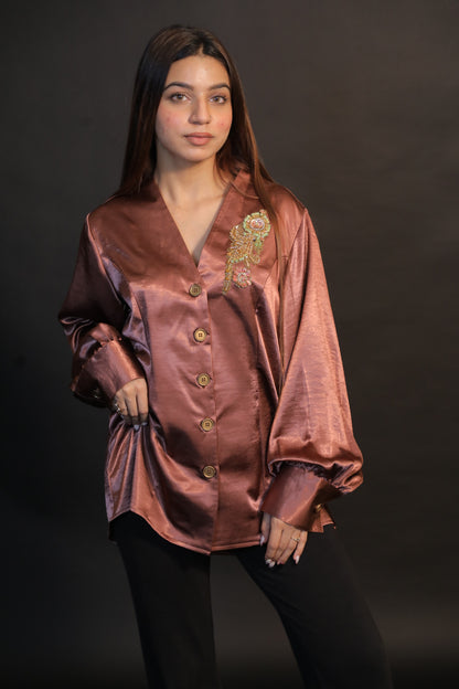 Roselle Bronze Embroidered Shirt
