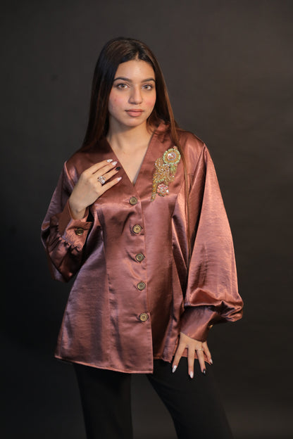 Roselle Bronze Embroidered Shirt