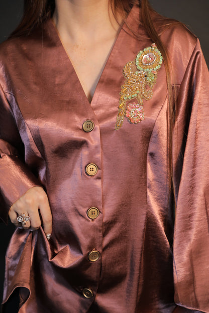 Roselle Bronze Embroidered Shirt