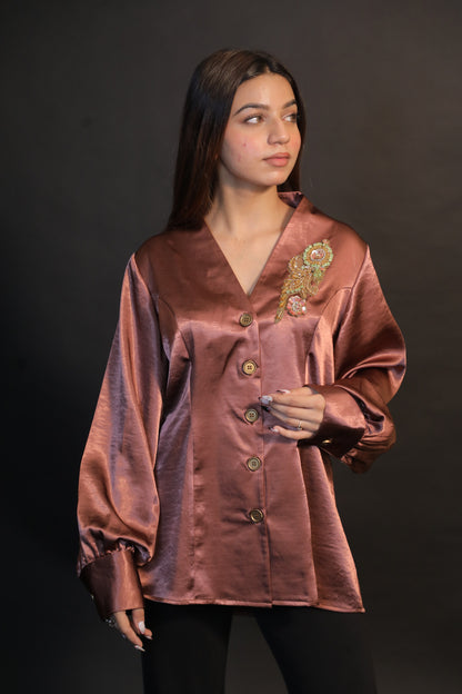 Roselle Bronze Embroidered Shirt