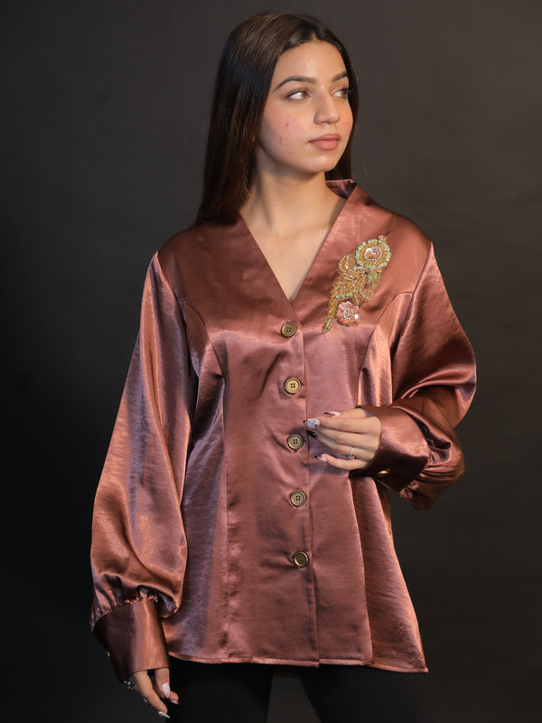 Roselle Bronze Embroidered Shirt