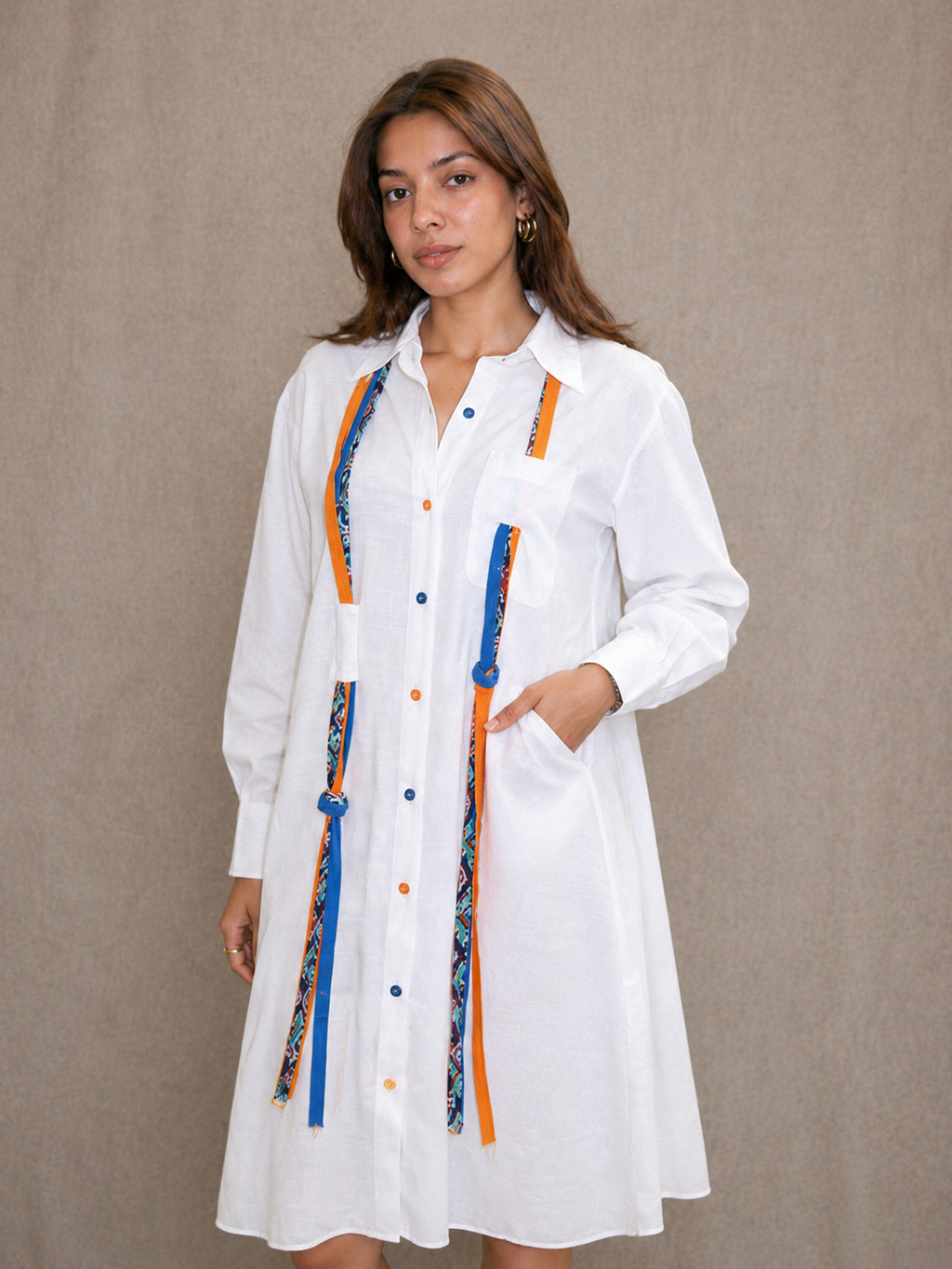 Ivory Strings Shirt Dress
