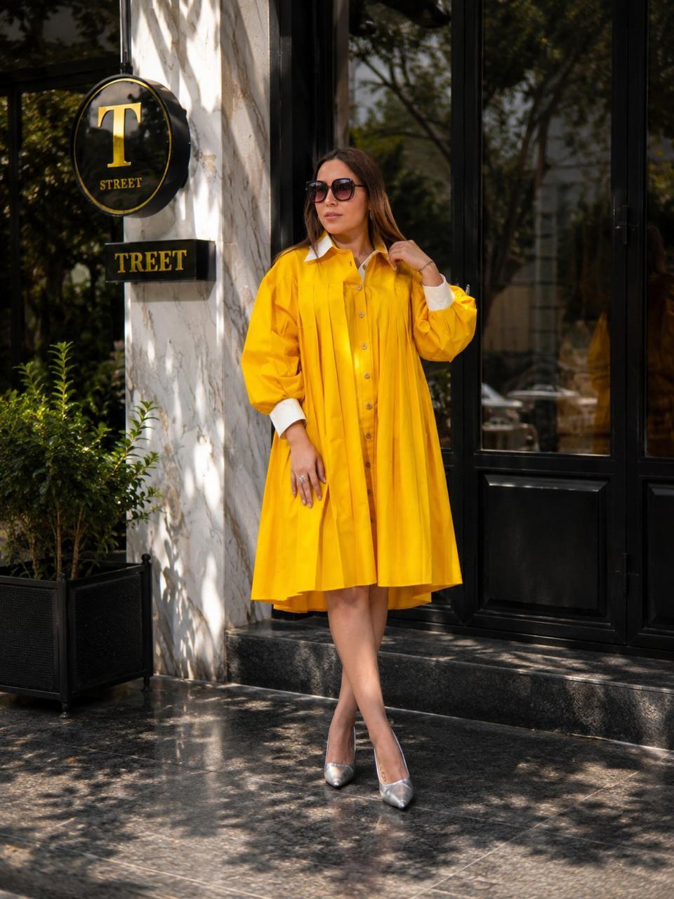 Golden Hour Pleated Shirt Dress