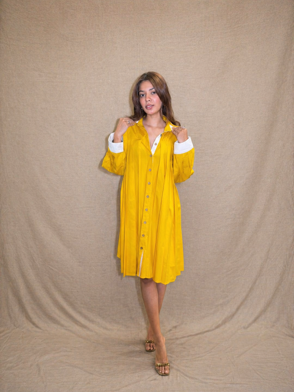 Golden Hour Pleated Shirt Dress