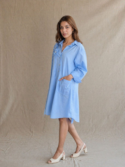 Azure Bloom Shirt Dress