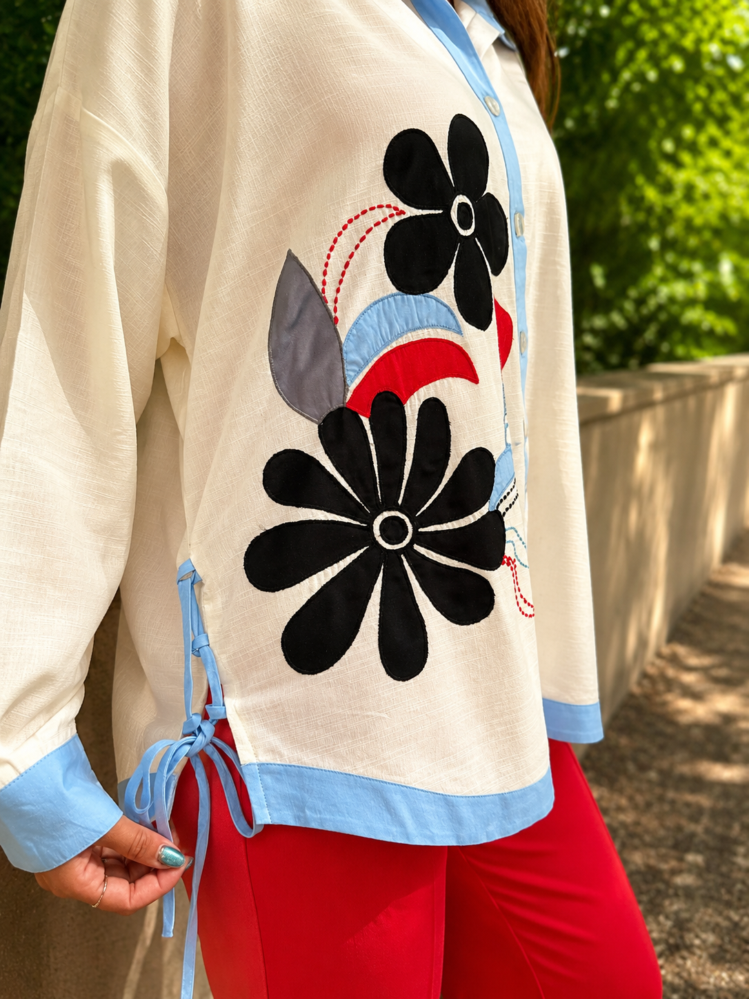 Sky Floral Hand Embroidered Shirt