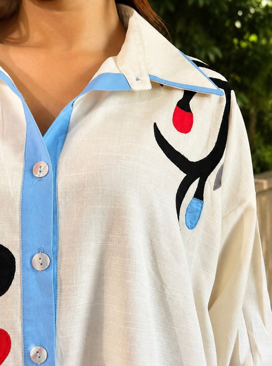 Sky Floral Hand Embroidered Shirt
