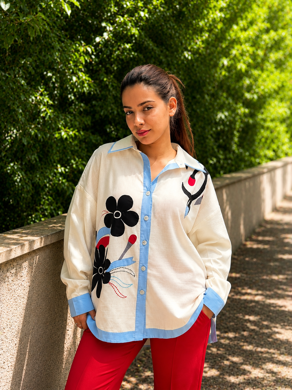 Sky Floral Hand Embroidered Shirt
