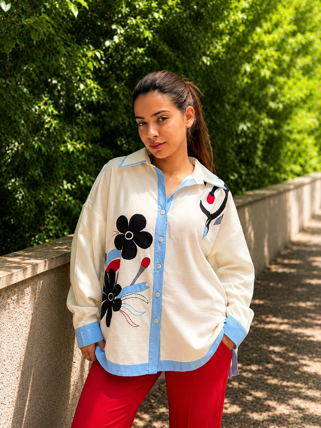 Sky Floral Hand Embroidered Shirt