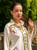 Olive Dori Hand Embroidered Shirt