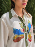 Ivory Olive Hand Embroidered Kaftan Shirt