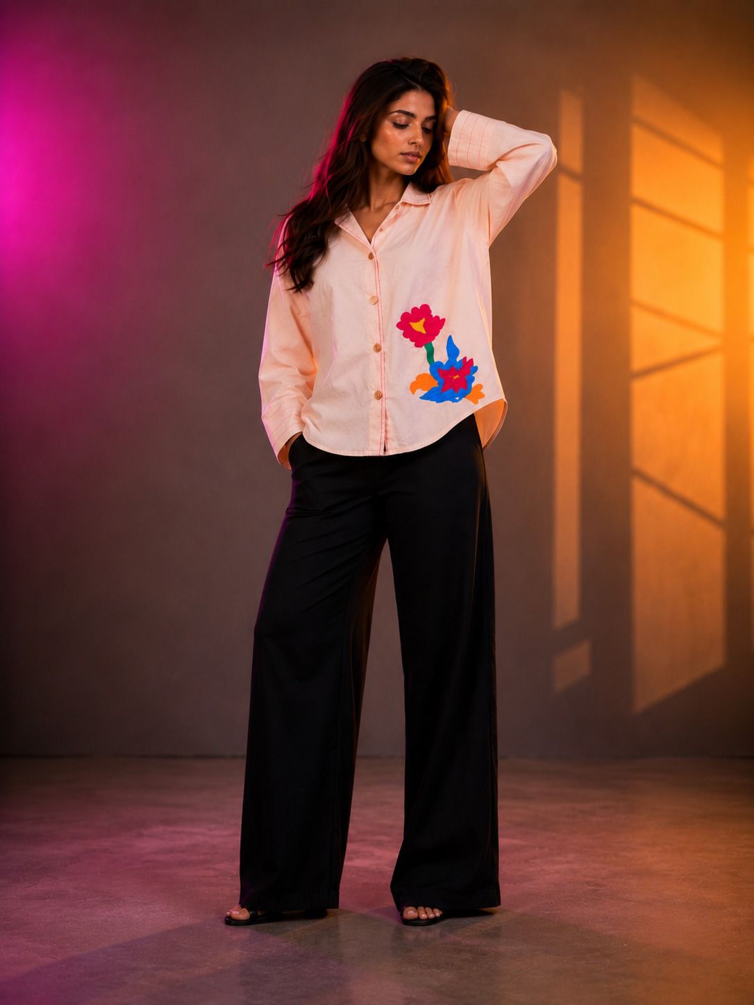 Blush Bloom Hand Embroidered Shirt