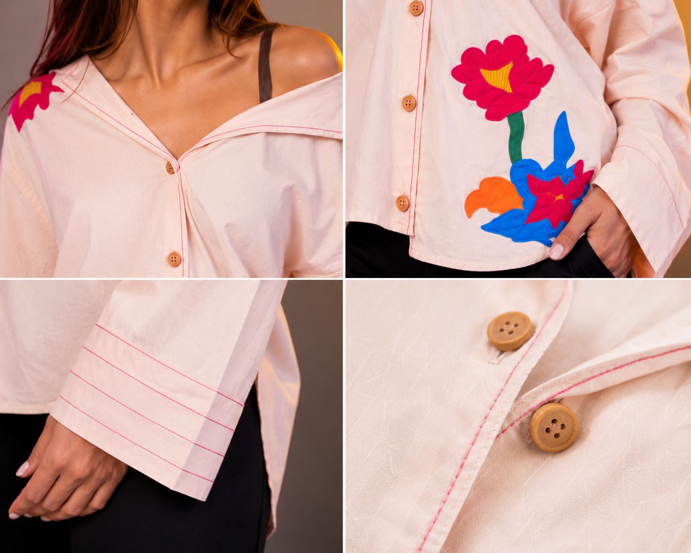 Blush Bloom Hand Embroidered Shirt