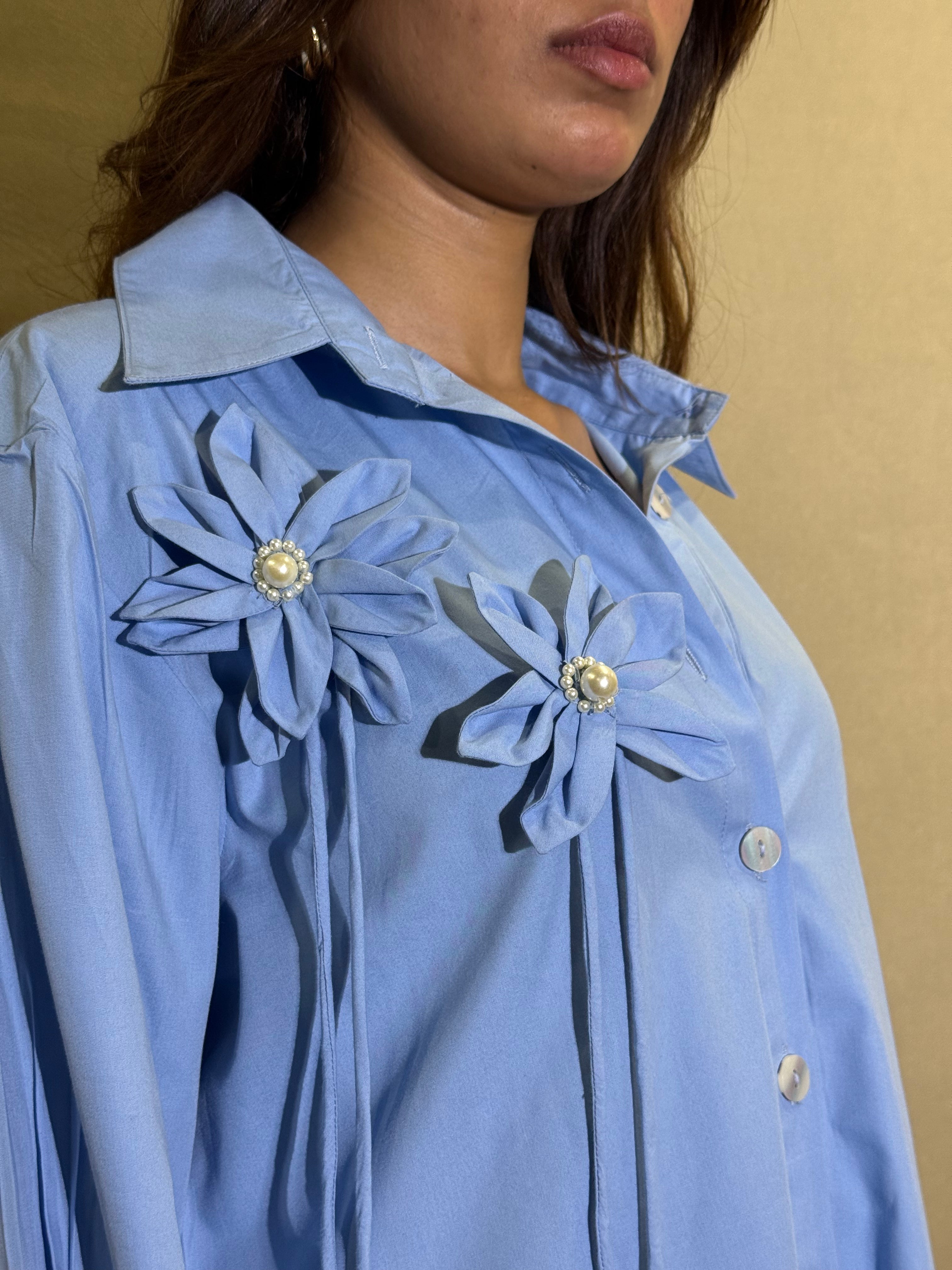 Azure Bloom Shirt Dress SHANKRITI Azure Bloom Shirt Dress SHANKRITI